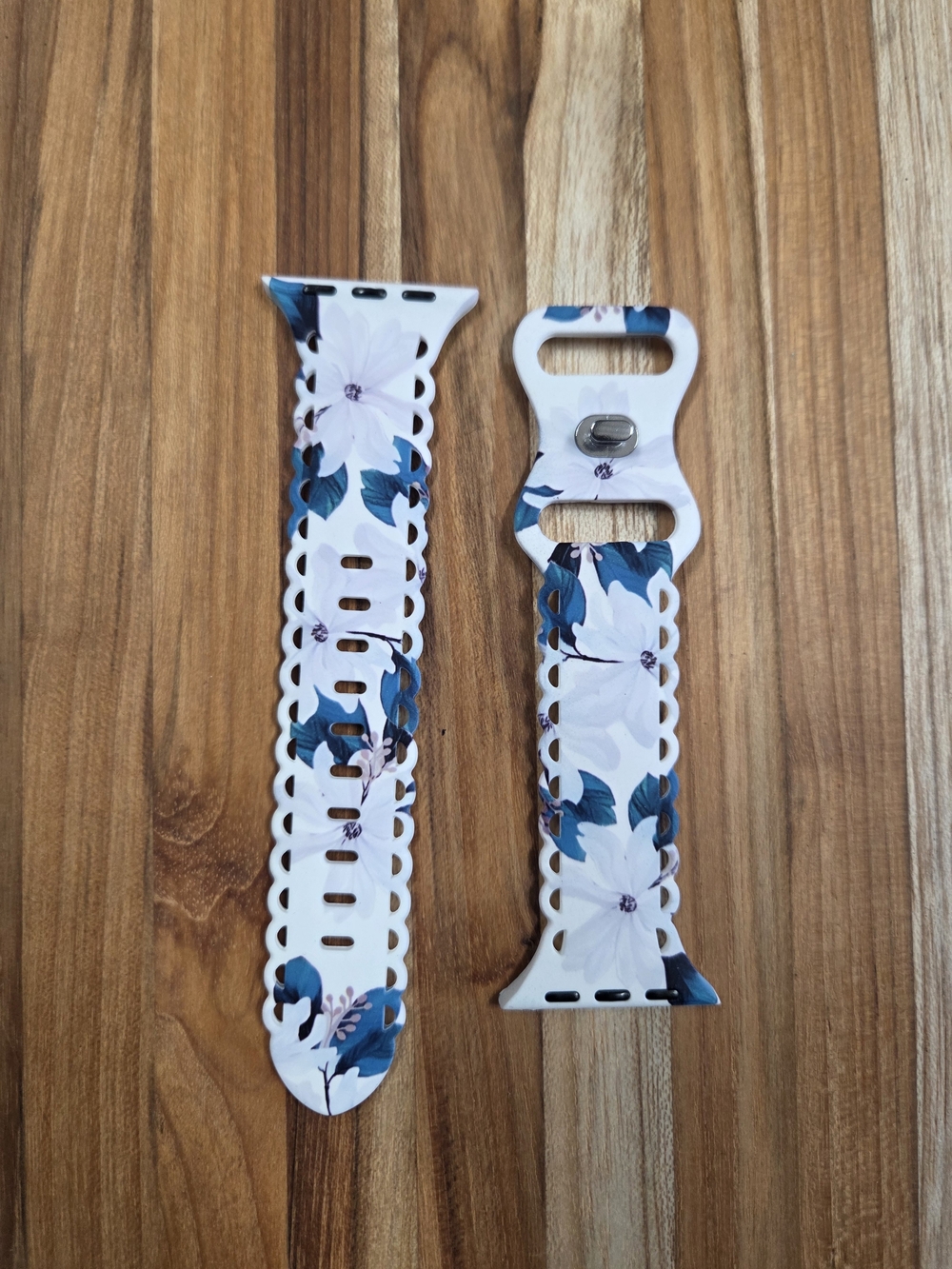 Floral Lace Silicone Watch Band for Women - White & Blue For Apple Watch